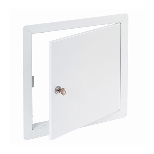 Standard Flush Steel Access Door w/ Cylinder Cam Key Lock, Visible Flange, Prime Painted, Item AHD-10