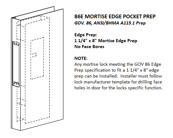 Commercial Steel Door, Honeycomb Core, 18 Gauge, 86E Mortise Edge Prep, 90 min labeled