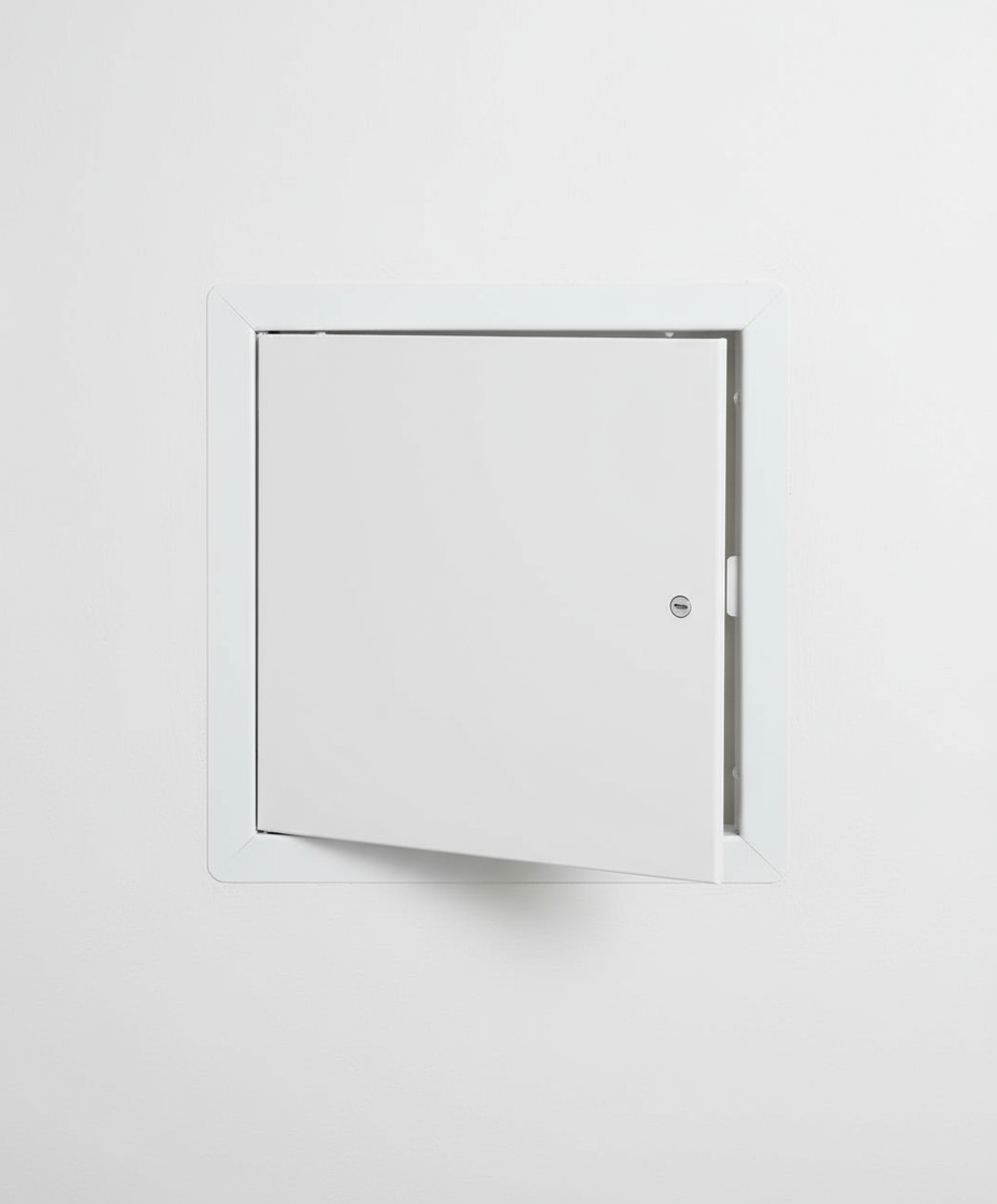 Standard Flush Steel Access Door w/ Screwdriver Cam Latching, Visible Flange, Prime Painted, Item AHD