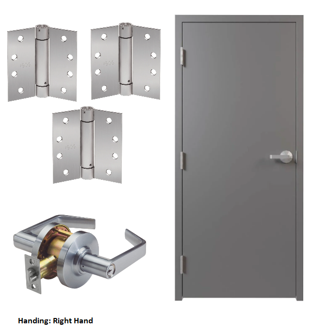 Door/Frame Unit: Flush Commercial Steel Door, Knock-Down 4 7/8" Throat Steel Frame with Spring Hinges and an Entry Function Cylindrical Lever Lock, 90 min Fire Labeled