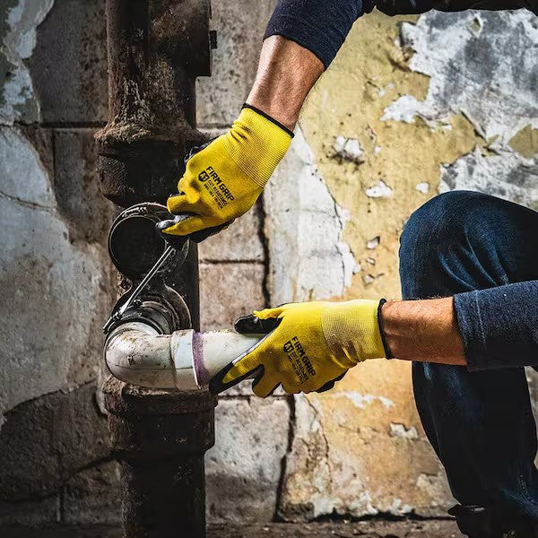 Firm Grip Nitrile Coated Work Gloves, Black/Yellow, Size Large (10 Pack)