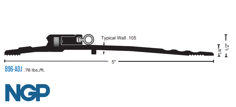 NGP 896V-ADJ Adjustable ADA Compliant Bumper Threshold w/ Vinyl Seal - 5" x 1/2"