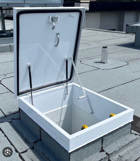 Commercial Roof Hatch, Model TRH, Heavy Duty 14 Gauge Galv Steel, Prime Painted, with Interior & Exterior Handle