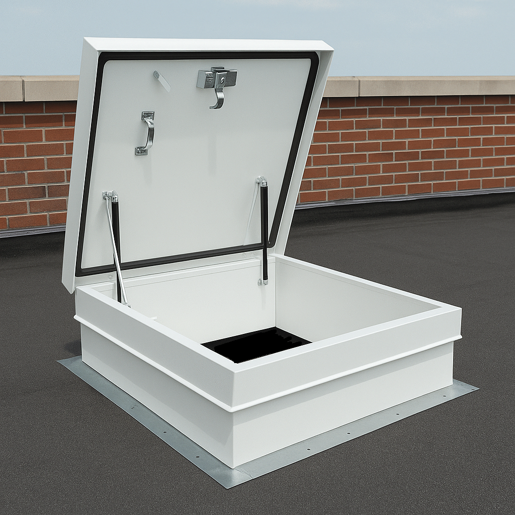 Commercial Roof Hatch, Model TRH, Heavy Duty 14 Gauge Galv Steel, Prime Painted, with Interior & Exterior Handle