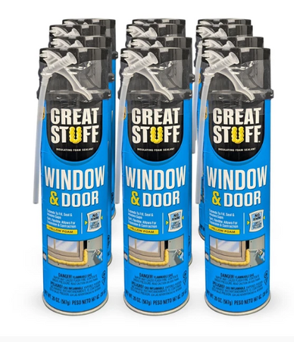 Window & door insulating foam sealant can with reusable straw applicator