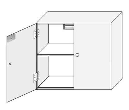 Magnetic cabinet lock installation diagram with strike plates and door alignment