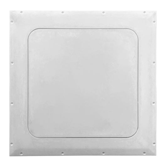 White square access panel insert with rounded-corner opening and corner mounting holes