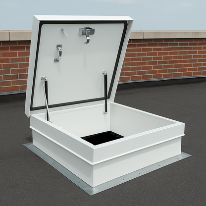 Commercial Roof Hatch, Model TRH, Heavy Duty 14 Gauge Galv Steel, Prime Painted, with Interior & Exterior Handle