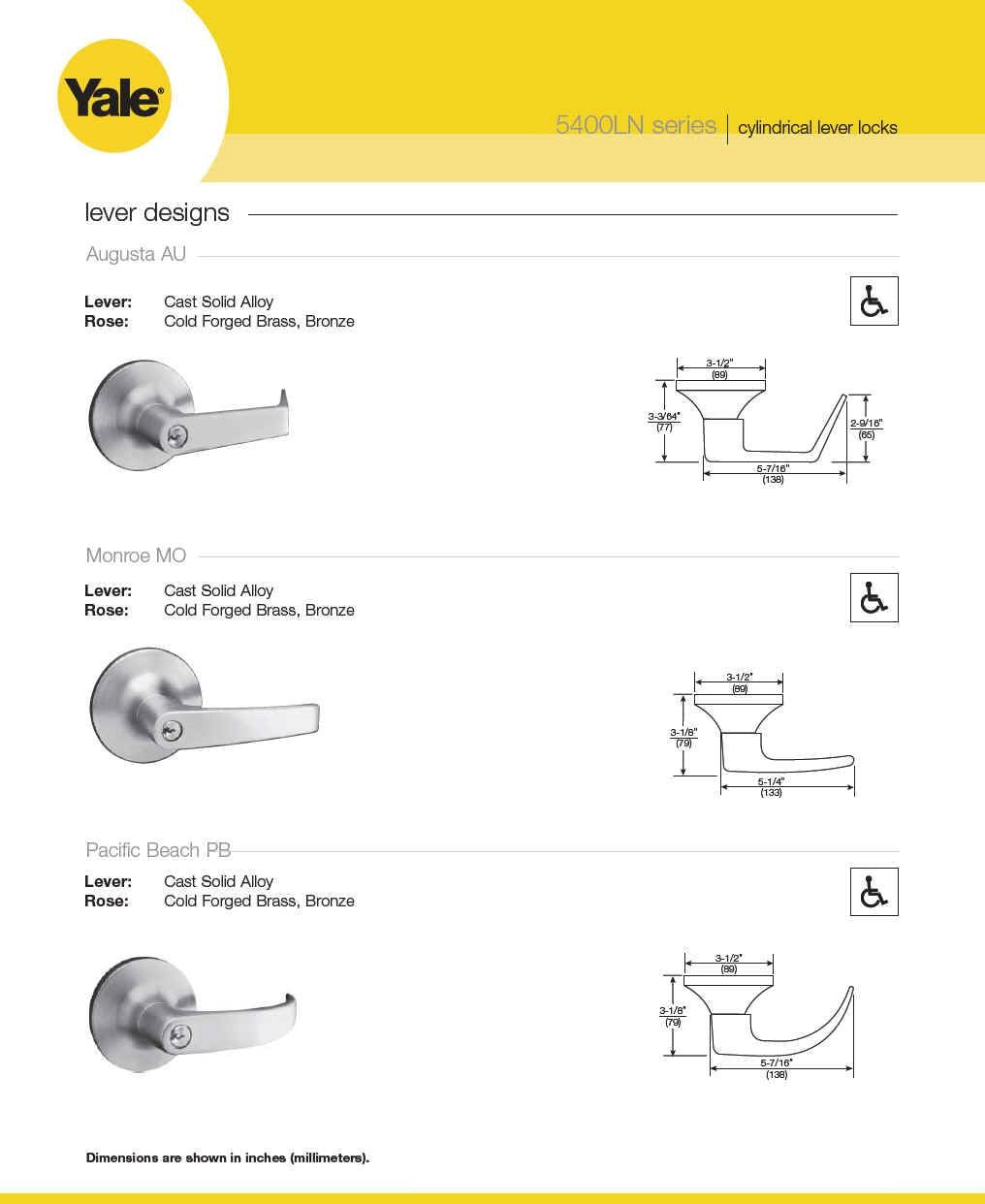 Yale 5407LN Entry Cylindrical Lever Lock Grade 1